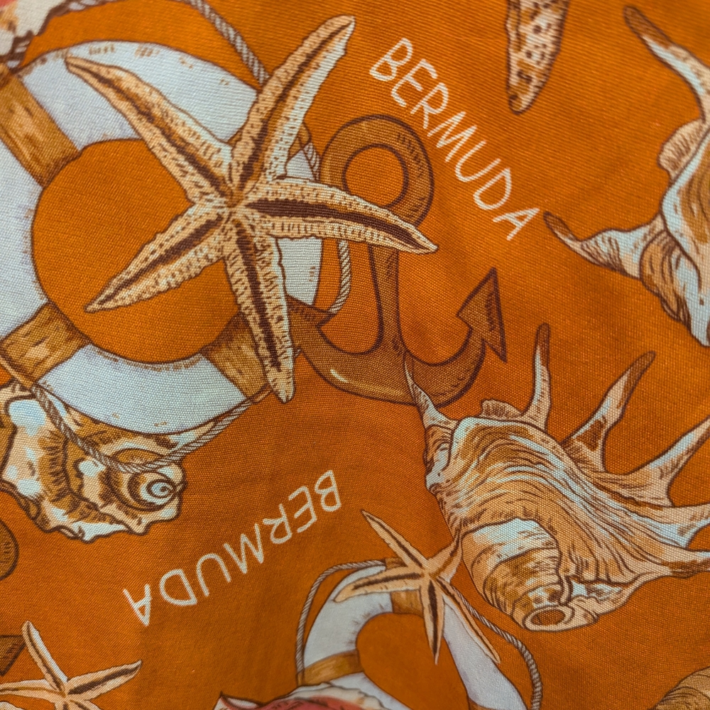 Orange Nautical Print Casual Button Down Shirt